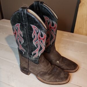 Old West Kids Boots with Red and Black Design